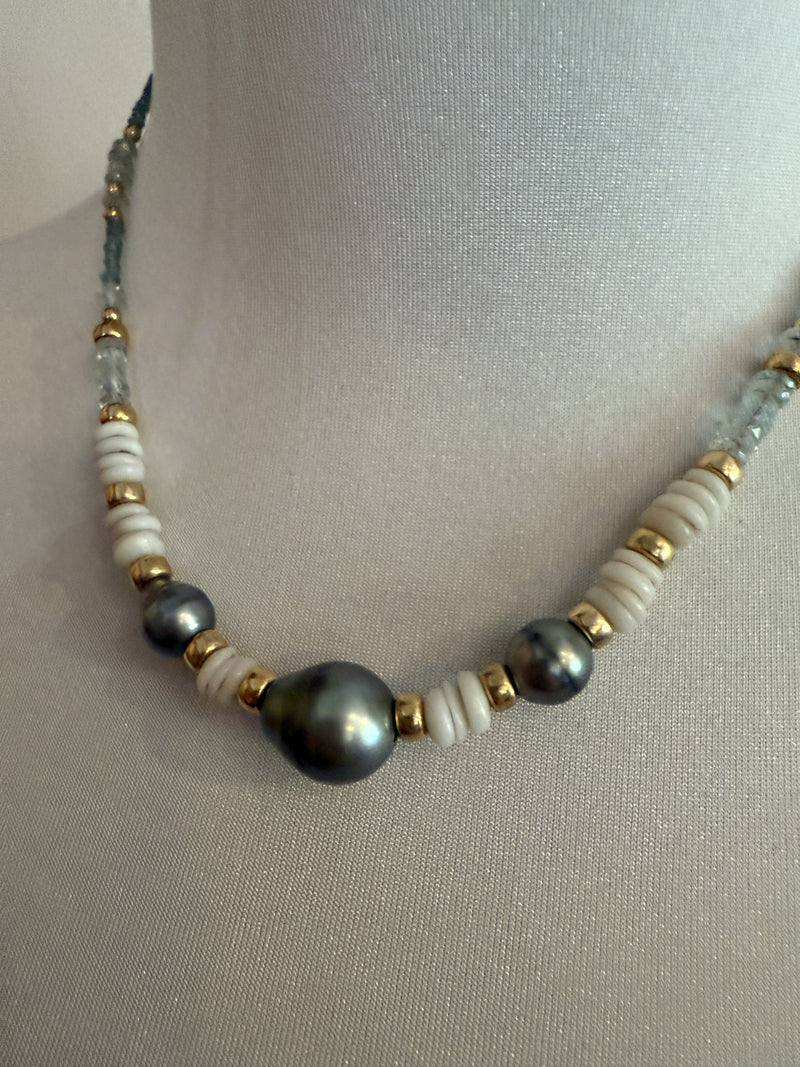 Aquamarine and Tahitian Pearl Necklace