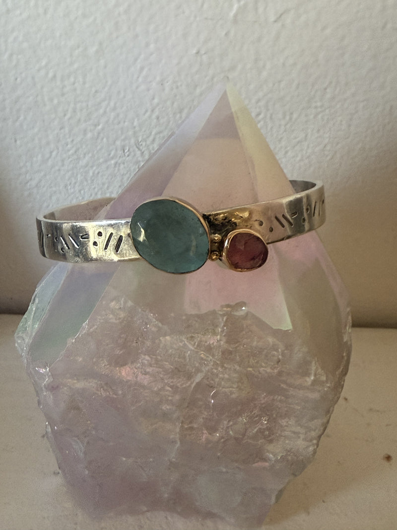 Aquamarine and Tourmaline Cuff Bracelet