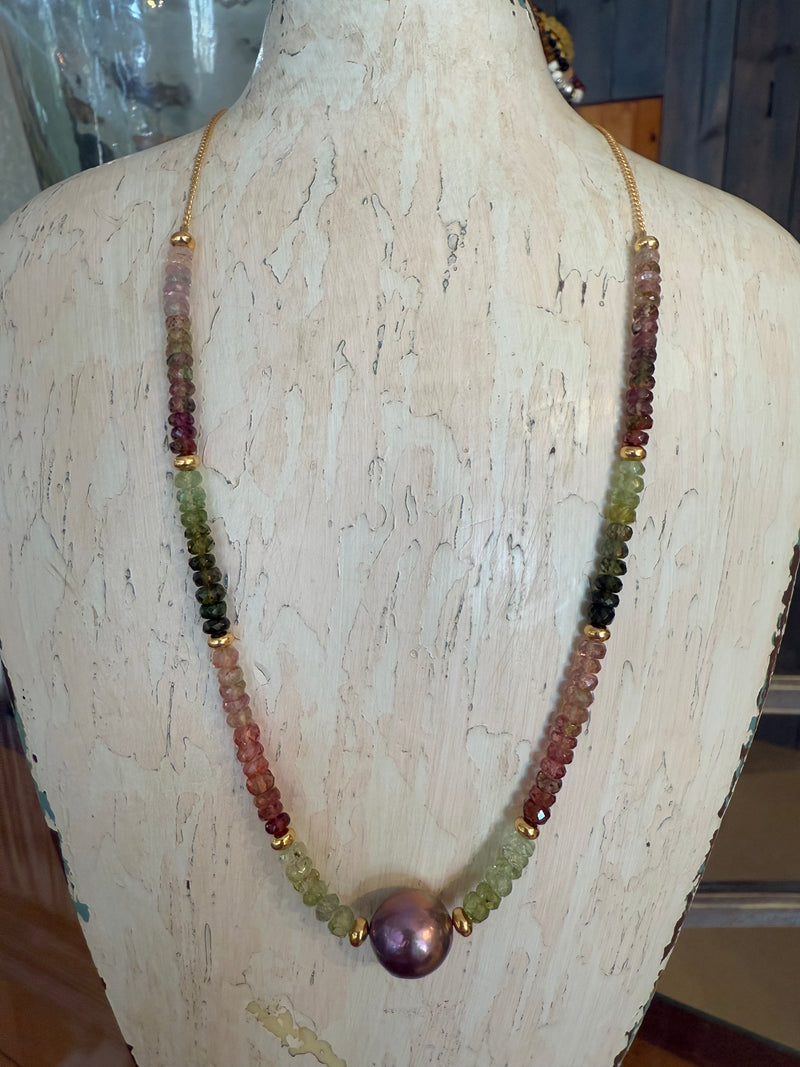 Gemstone and Single Pearl Necklace