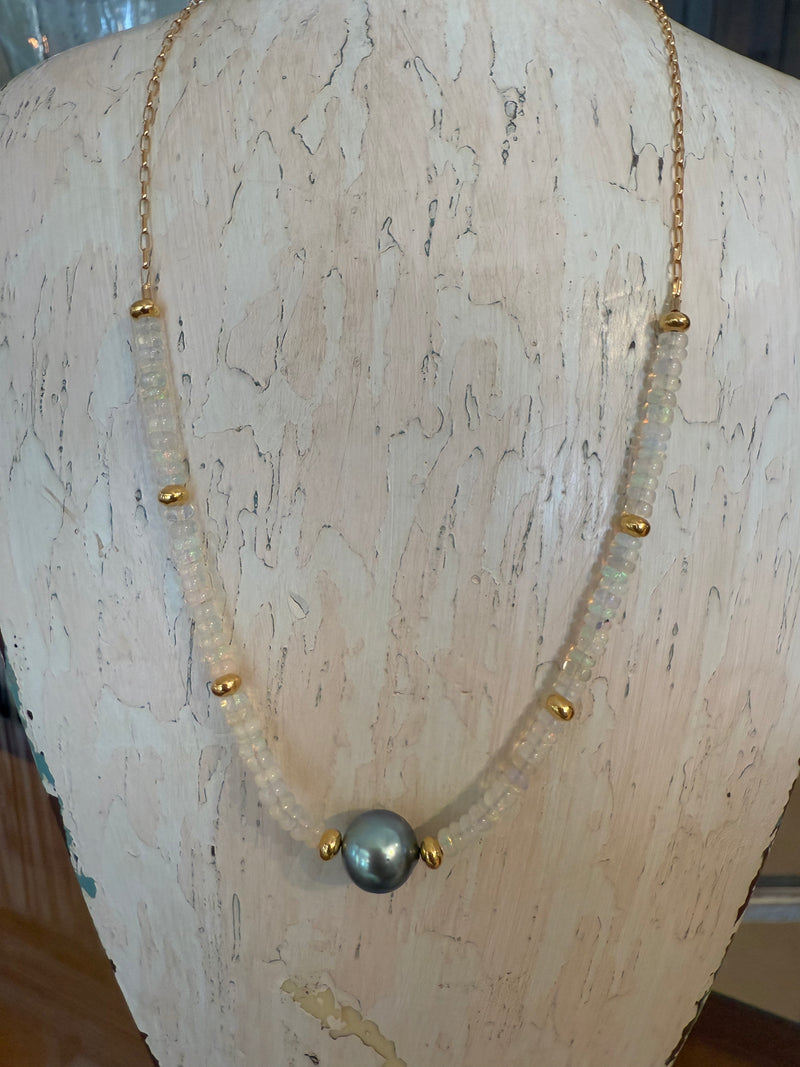 Gemstone and Single Pearl Necklace