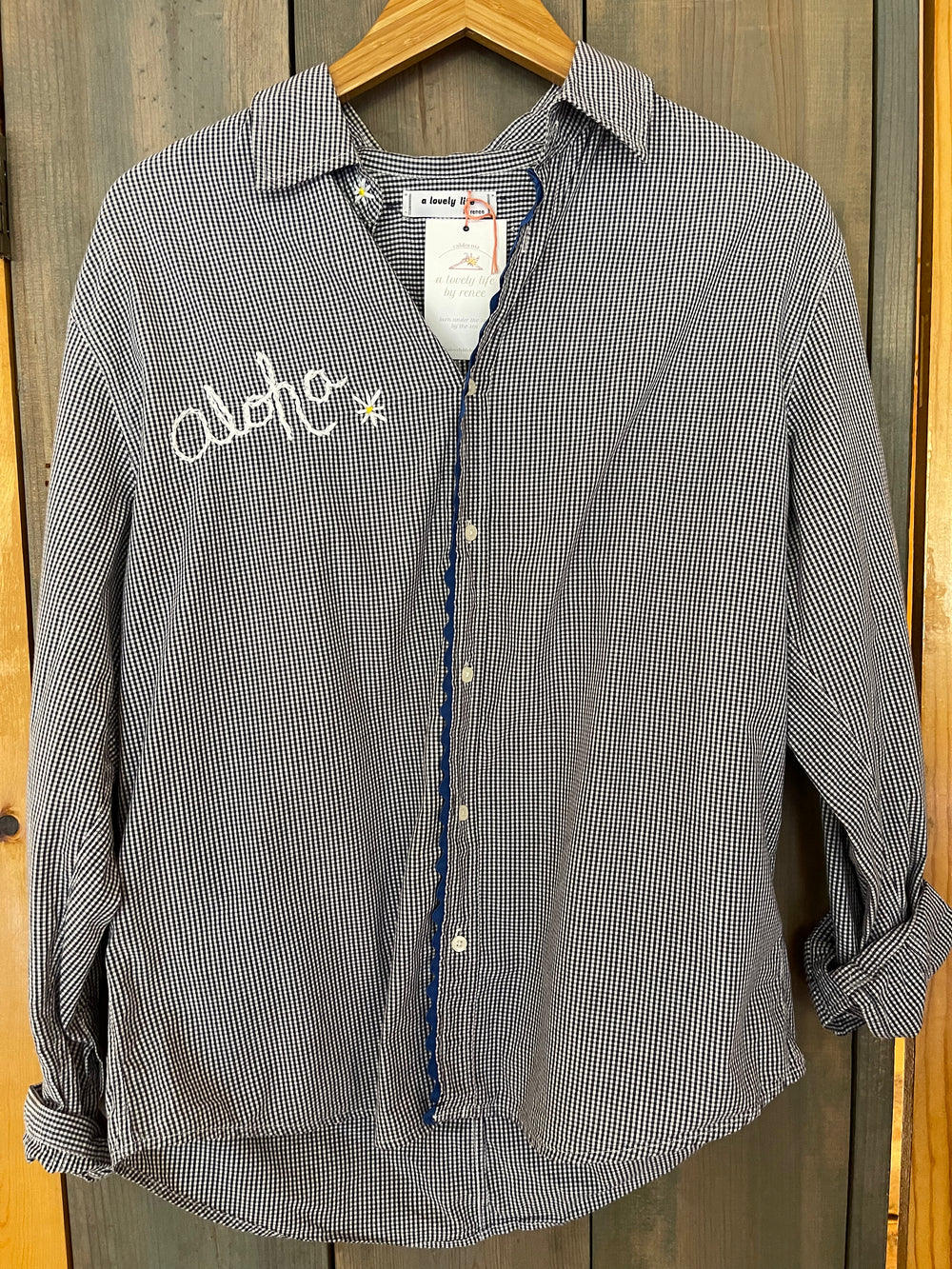 Blue plaid with white ALOHA embroidered on front