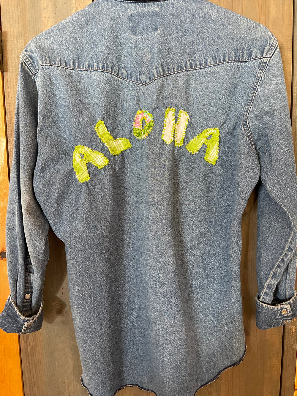 Wrangler with Green ALOHA applique on back