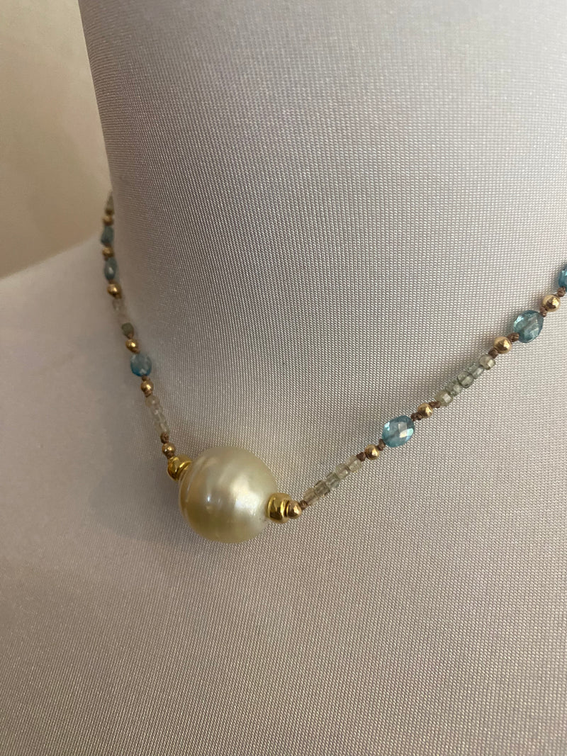 South Sea Pearl & Aquamarine Necklace (l.s)