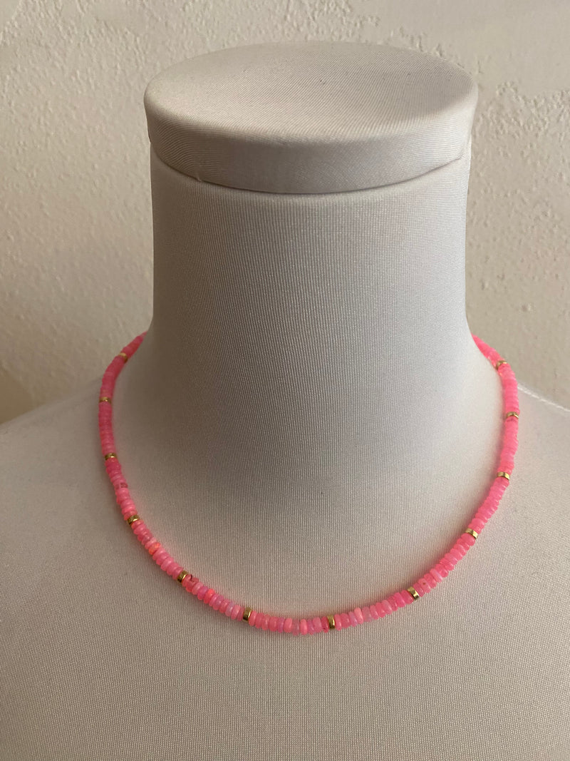 Neon Pink Ethiopian Opal Necklace