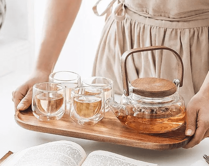 Japanese Style Tea Set With Wood Tray